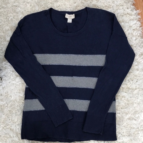 Navy and Gray striped long sleeve sweater, Medium - Picture 1 of 4